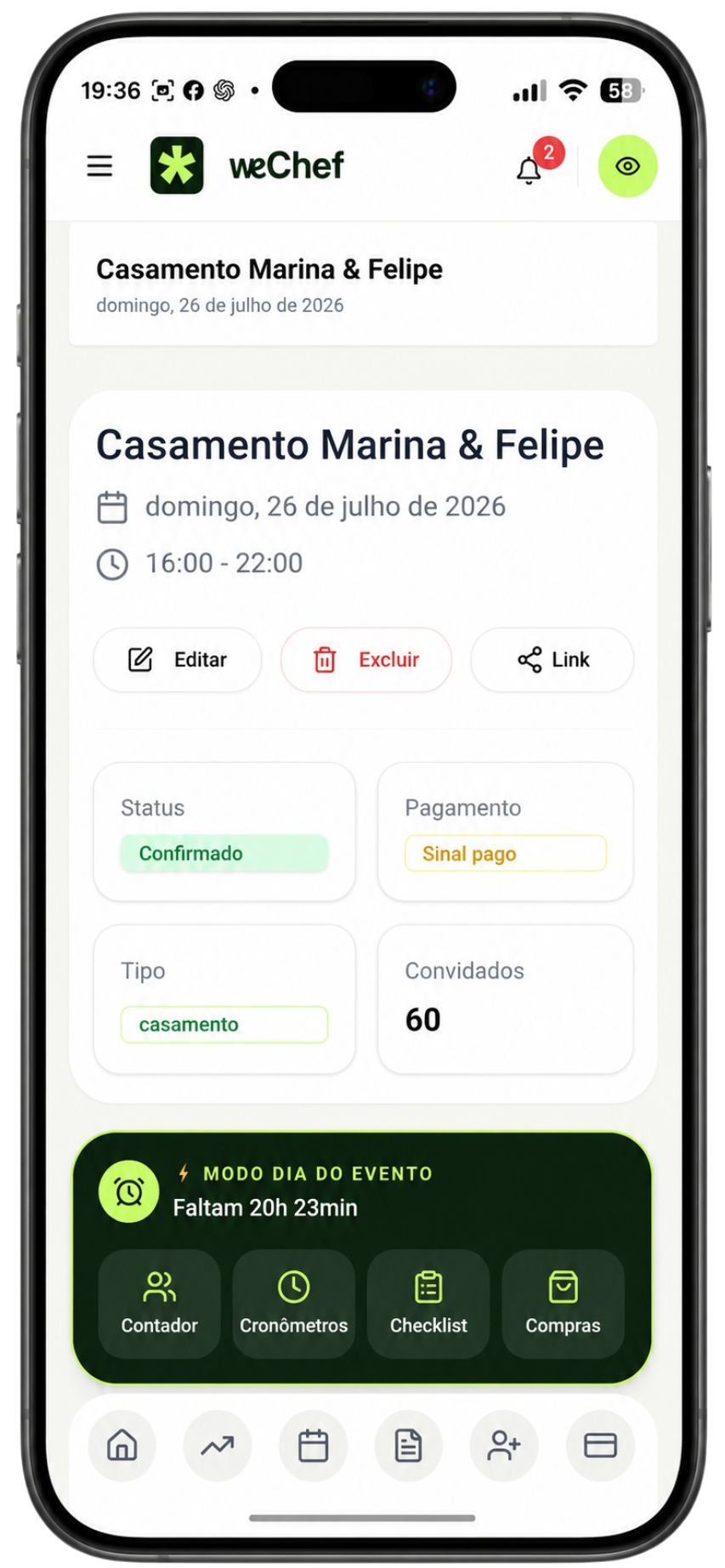 Visão do evento no celular