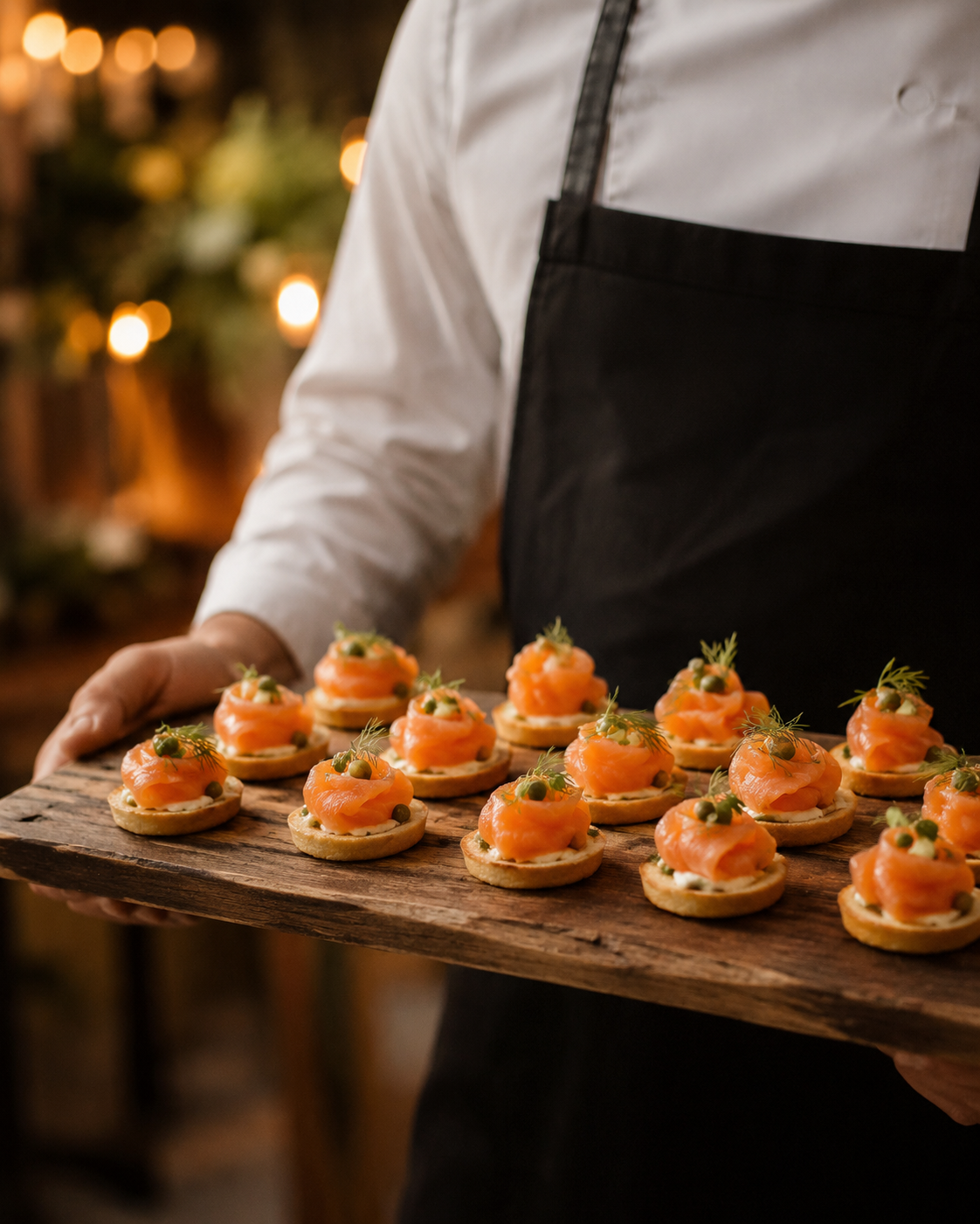 Canapés sendo preparados para um evento