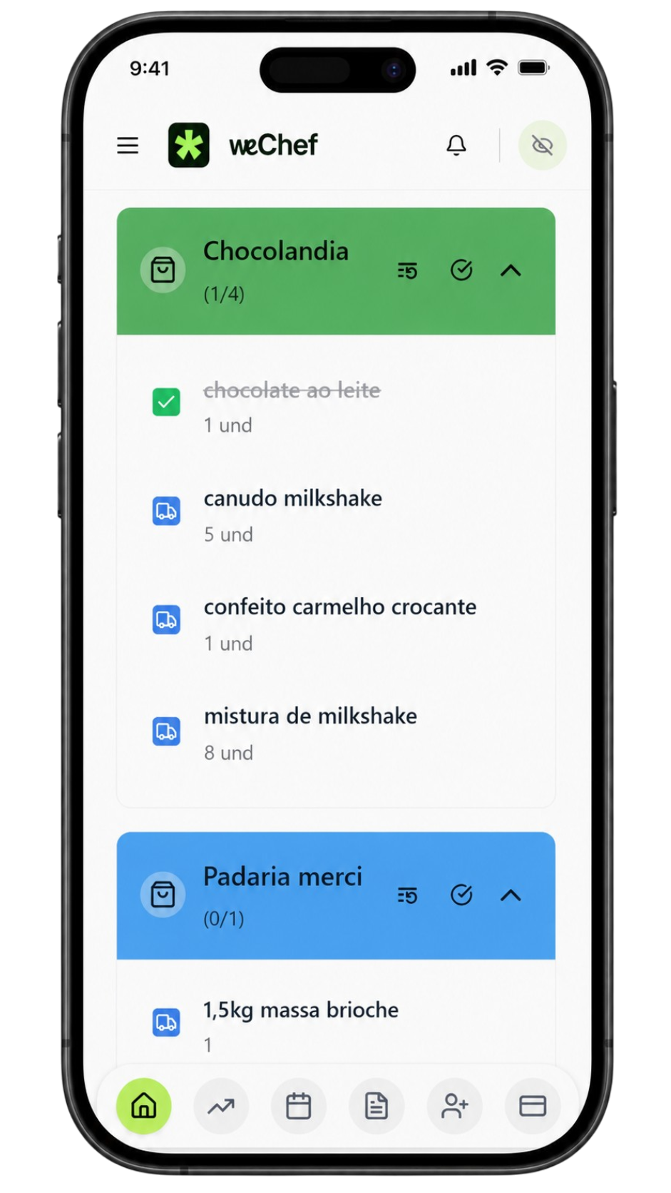Lista de compras da weChef no celular