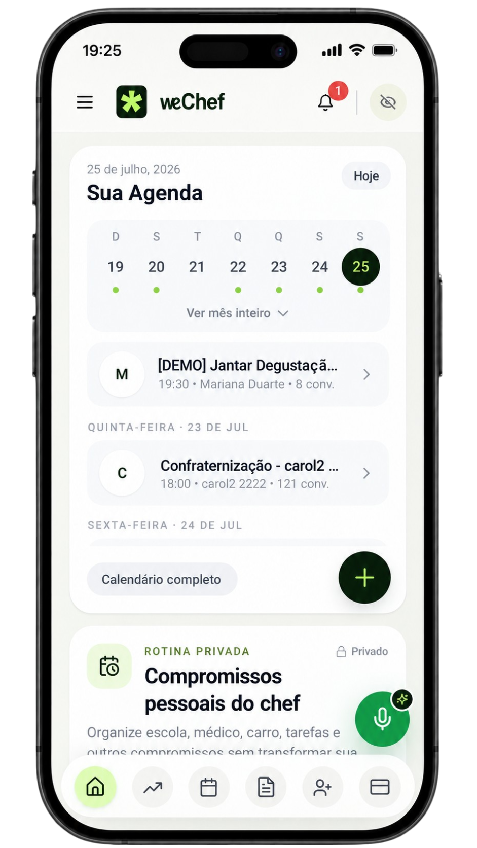 Financeiro do evento na weChef